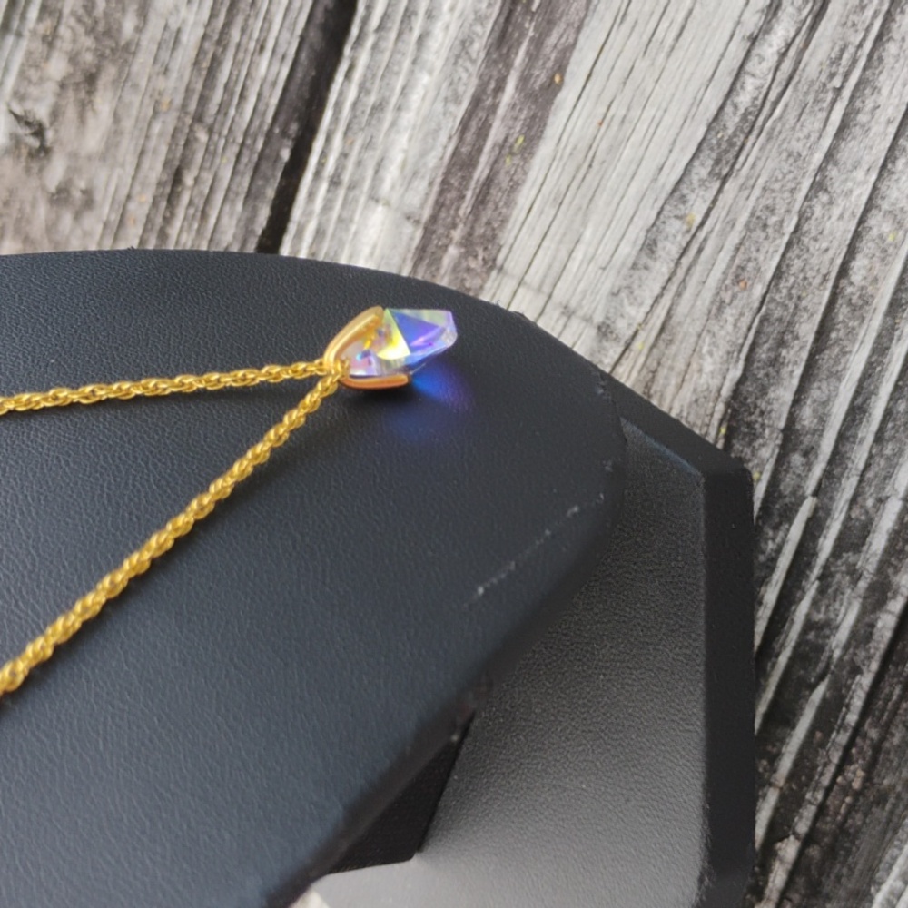 Amazing Gold Tone Iridescent Pendant On Chain With Crystal Set Bracelet - Picture 6 of 8